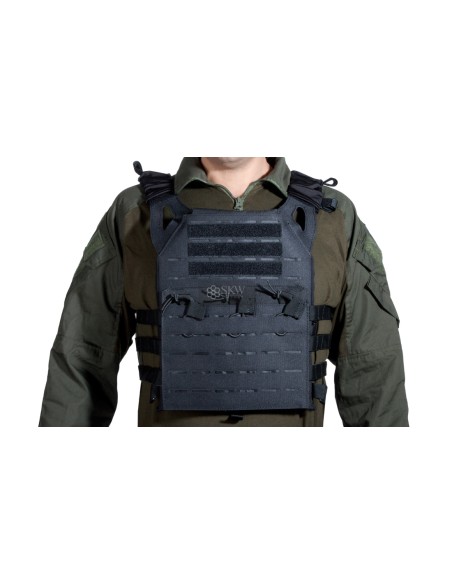 CHALECO PLATE CARRIER CORTE LASER NEGRO V18 + 2 PLACAS DE PROTECCION DUMMY