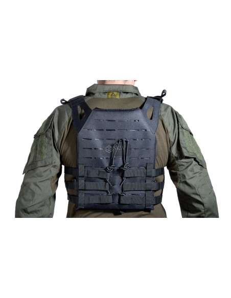 CHALECO PLATE CARRIER CORTE LASER NEGRO V18 + 2 PLACAS DE PROTECCION DUMMY